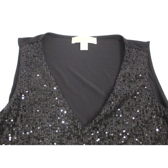 Michael Kors Sequined Tank Top Womens M Black Layered Summer Wedding Relaxed Fit - Picture 5 of 10